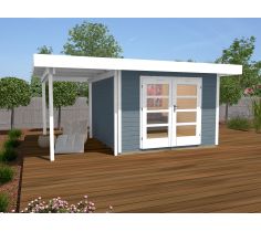 ABRI de JARDIN Design Toit Plat avec Auvent coté